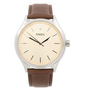 FOSSIL Brown Men's Stainless Steel Fenmore Leather Strap Watch